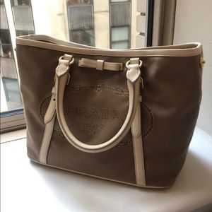 Prada Canvas and White leather Purse